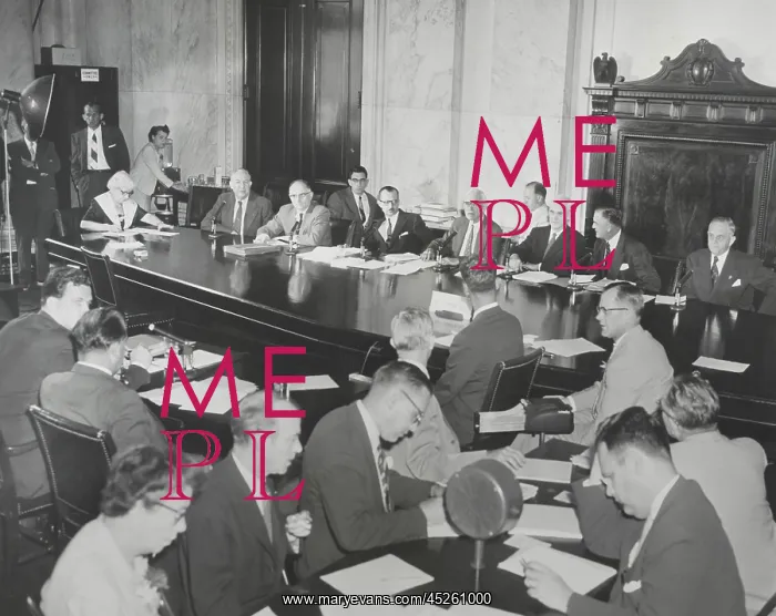 : Wisconsin Senator Joseph McCarthy, (left, back : Wisconsin Senator Joseph McCarthy, (left, back