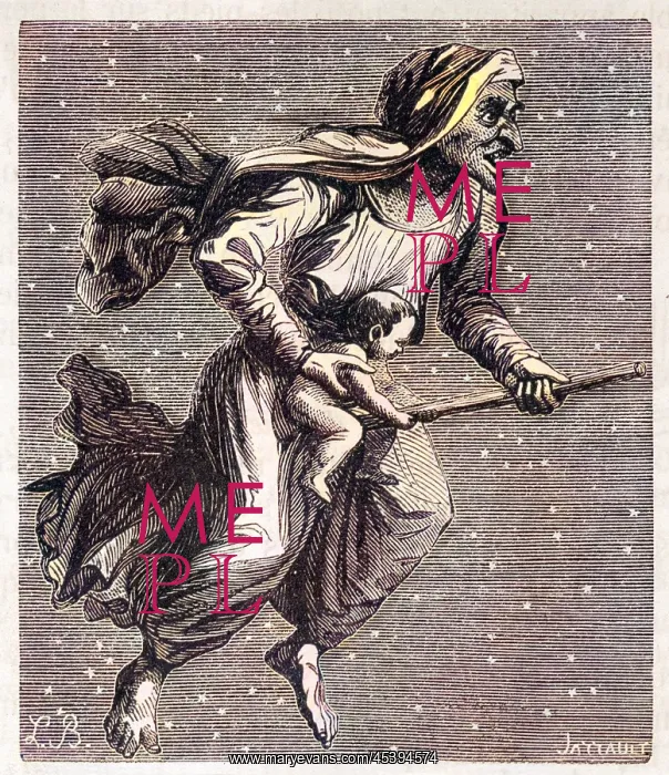  : Witch on broomstick, with baby