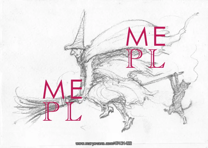 : A witch flying backwards on her boom : A witch flying backwards on her boom
