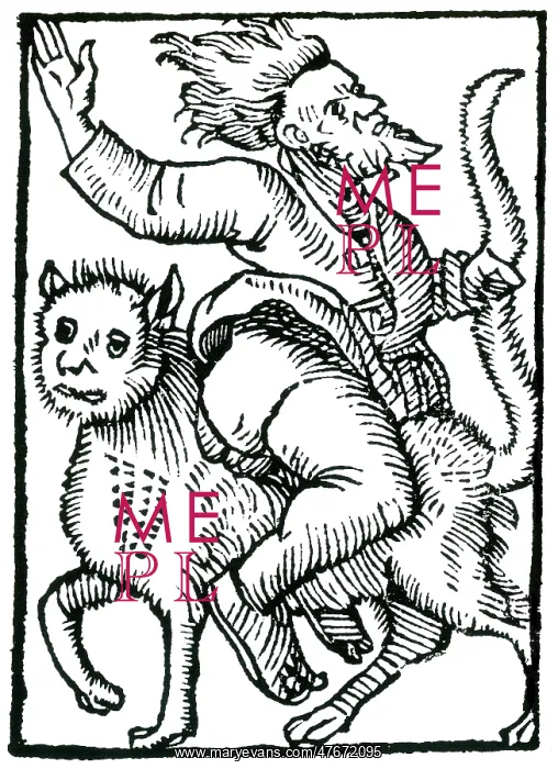 : Witch Riding Backwards On Cat, 1489 : Witch Riding Backwards On Cat, 1489