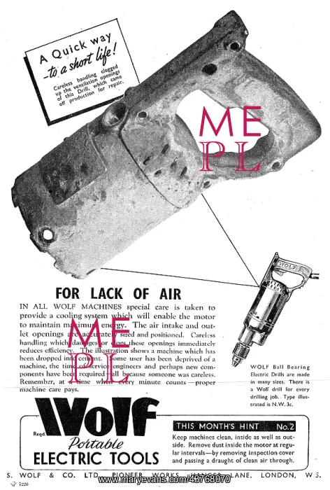: Wolf Portable Electric Tools 1943 Advert : Wolf Portable Electric Tools 1943 Advert