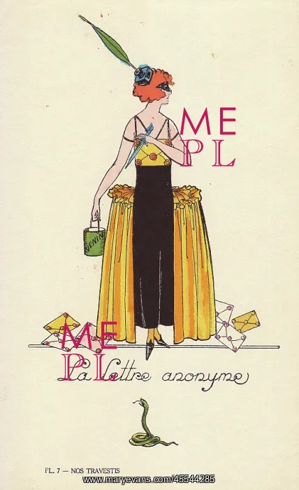 : Woman in the anonymous letter costume : Woman in the anonymous letter costume