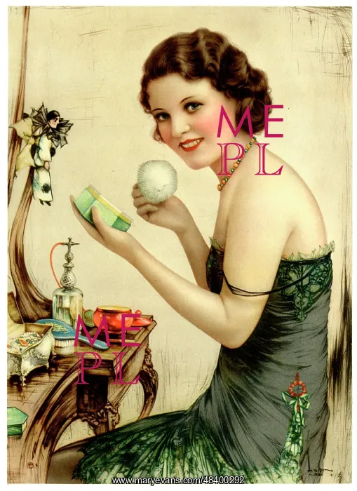 : Woman applying makeup at her dressing table : Woman applying makeup at her dressing table