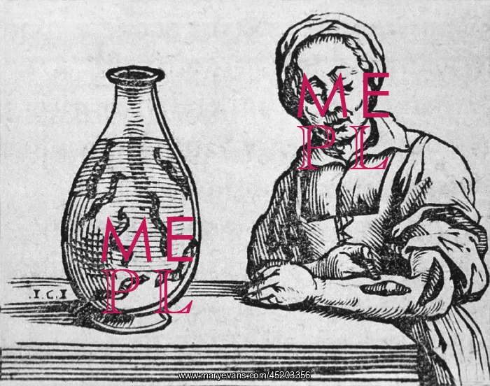 : Woman applying a medicinal leech to her ? : Woman applying a medicinal leech to her ?