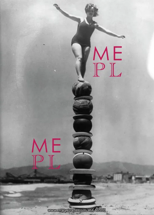 : A woman balancing on seven rubber : A woman balancing on seven rubber