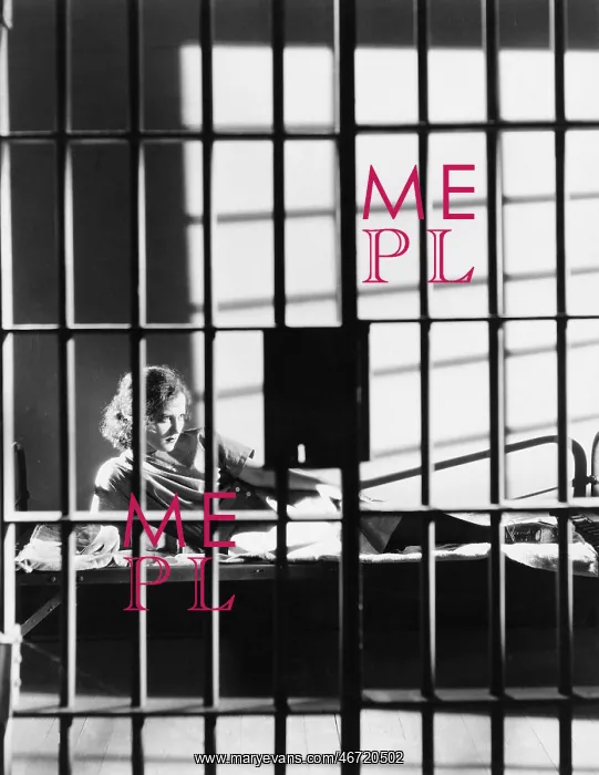 : Woman through bars of jail cell : Woman through bars of jail cell