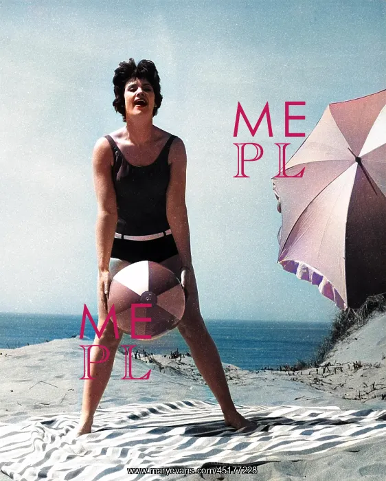 : Woman on beach with ball and sunshade : Woman on beach with ball and sunshade