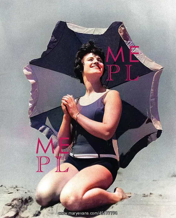 : Woman on beach with sunshade : Woman on beach with sunshade