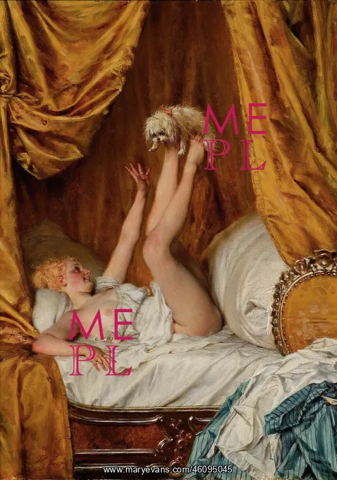 : Woman in bed with pet dog : Woman in bed with pet dog