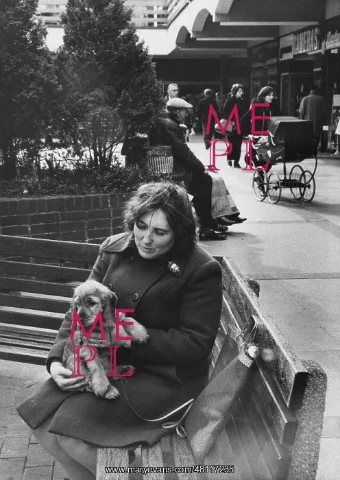 : Woman on a bench with a dog on her lap : Woman on a bench with a dog on her lap