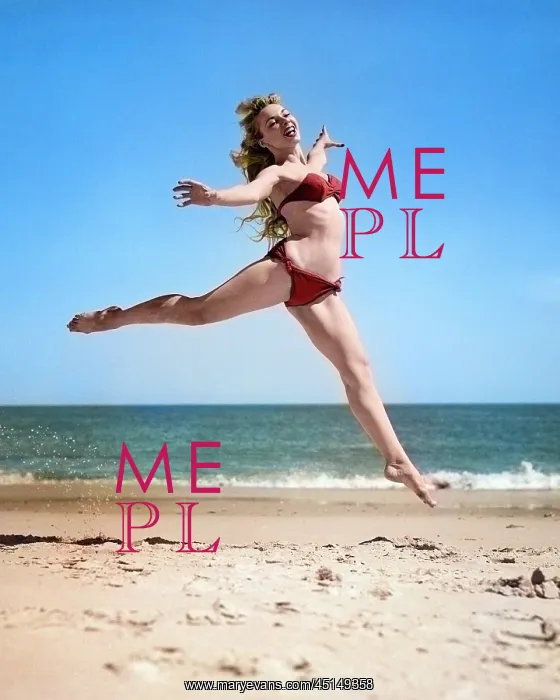 : Woman in Bikini Running and Jumping on the : Woman in Bikini Running and Jumping on the