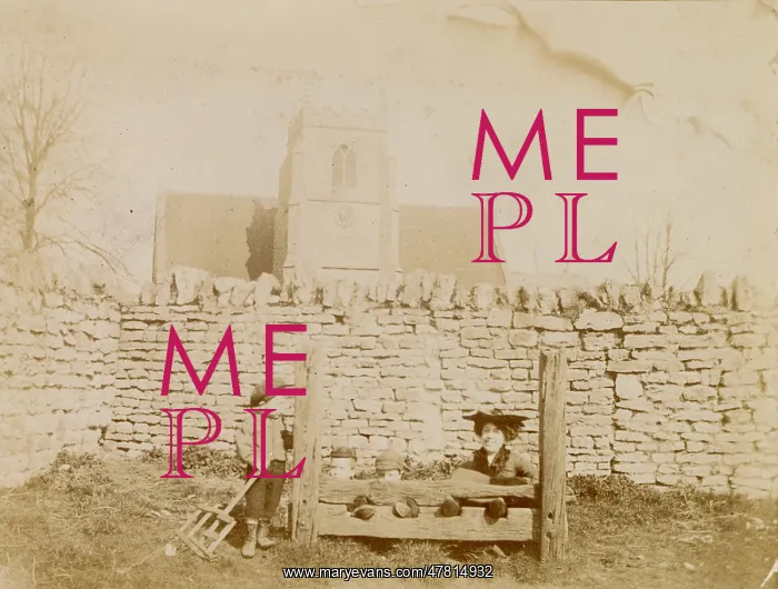 : Woman and three boys in or by the stocks : Woman and three boys in or by the stocks