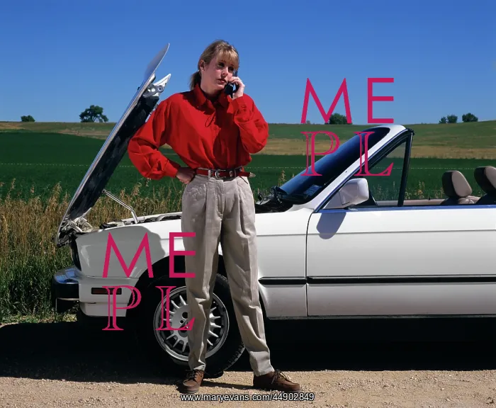 : Woman with Car Trouble Speaking Requesting Assistance On : Woman with Car Trouble Speaking Requesting Assistance On