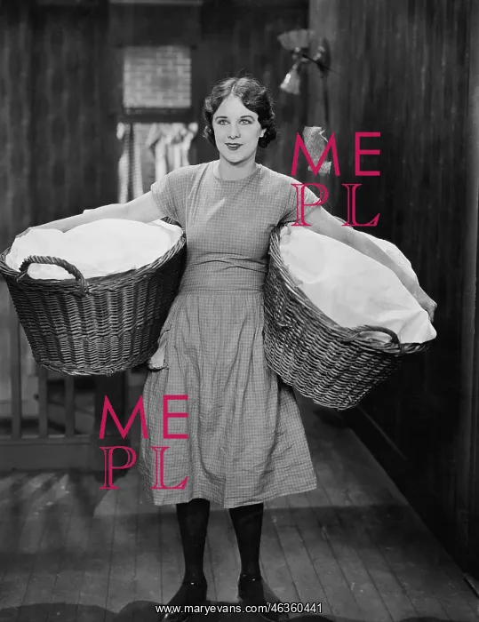: Woman carrying laundry baskets : Woman carrying laundry baskets