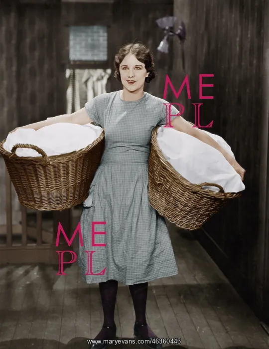 : Woman carrying laundry baskets : Woman carrying laundry baskets