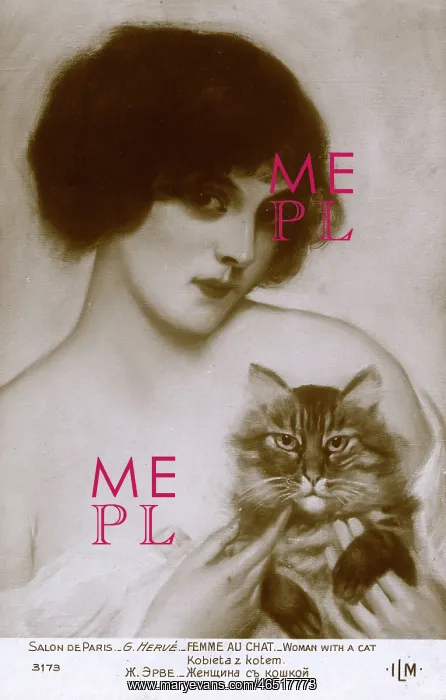 : Woman with a cat by Gabriel Herve : Woman with a cat by Gabriel Herve