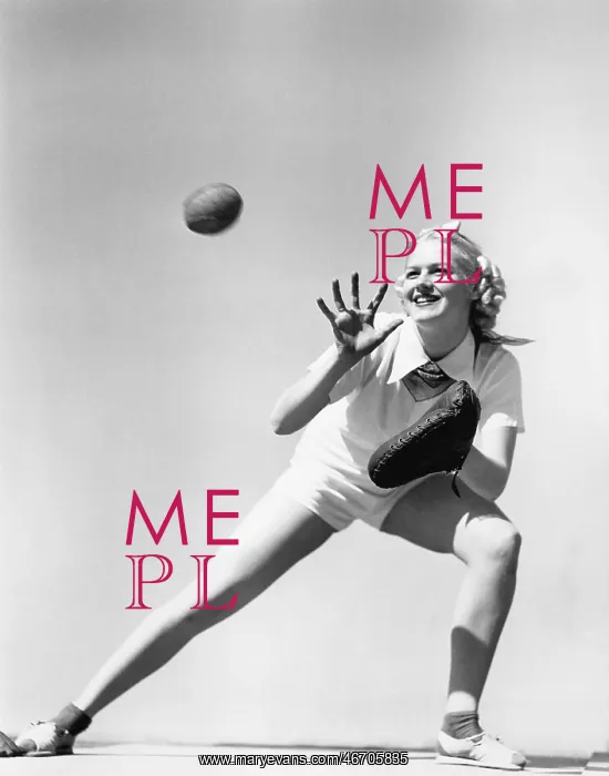 : Woman catching a baseball : Woman catching a baseball