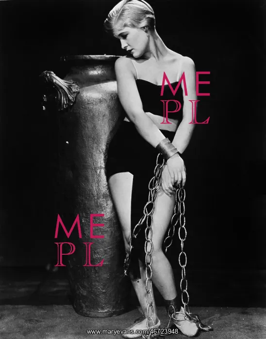: Woman chained in front of a big vase : Woman chained in front of a big vase