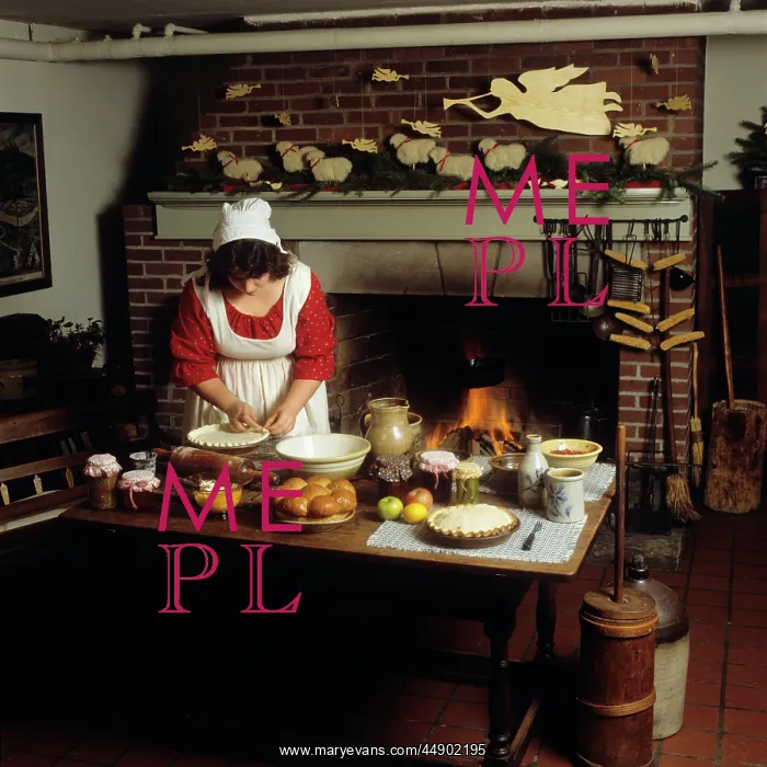 : WOMAN COOKING IN COLONIAL KITCHEN IN WILLIAMSBURG : WOMAN COOKING IN COLONIAL KITCHEN IN WILLIAMSBURG