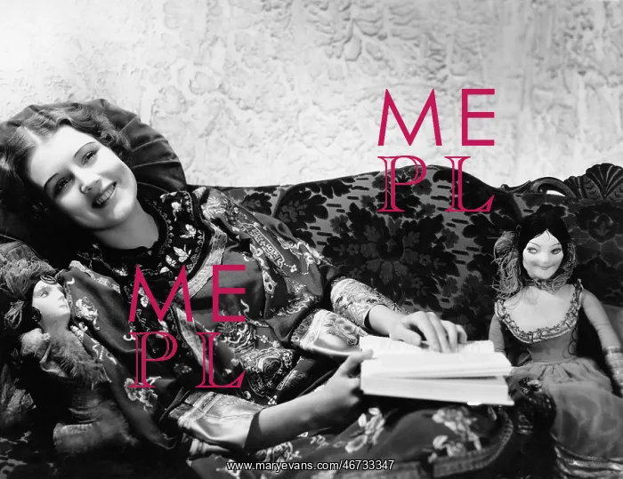 : Woman on couch with dolls : Woman on couch with dolls