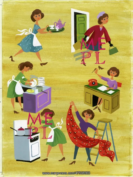 : Woman doing housework and office work : Woman doing housework and office work