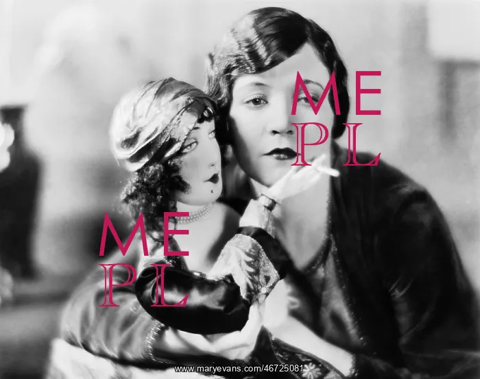 : Woman with doll holding cigarette : Woman with doll holding cigarette
