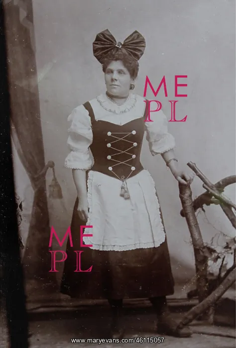 : Woman with double hood and artificial dirndl : Woman with double hood and artificial dirndl