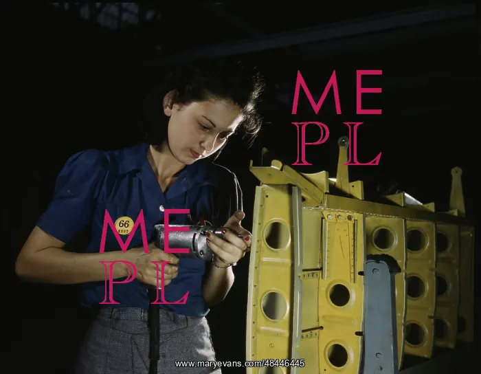 : Woman drilling horizontal stabilizers on an : Woman drilling horizontal stabilizers on an