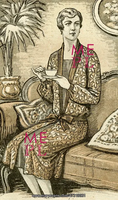  : WOMAN DRINKS TEA ON SOFA
