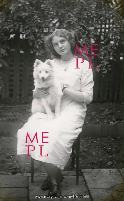  : Woman and her Eskimo dog