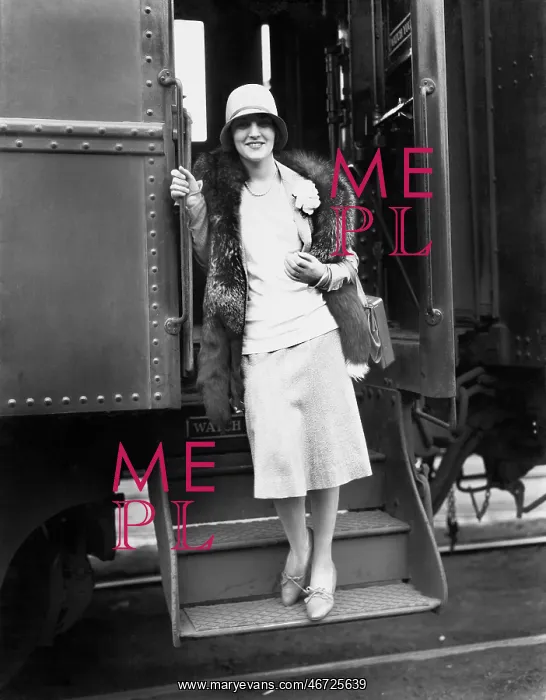 : Woman getting off the train : Woman getting off the train