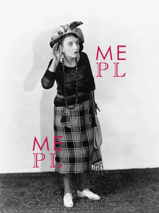 : Woman in a hat trying to hear : Woman in a hat trying to hear