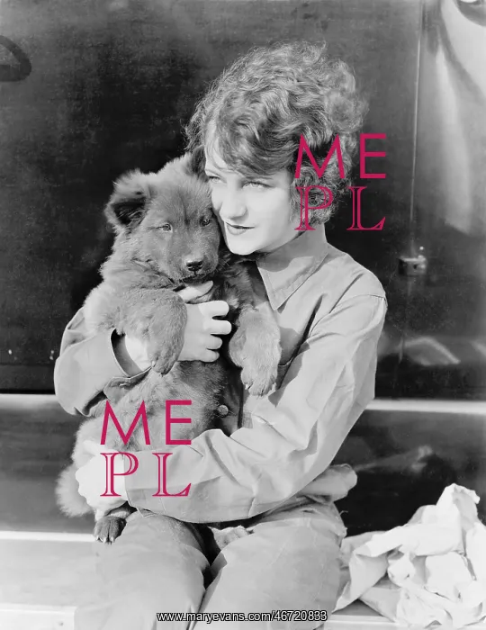 : Woman holding puppy : Woman holding puppy