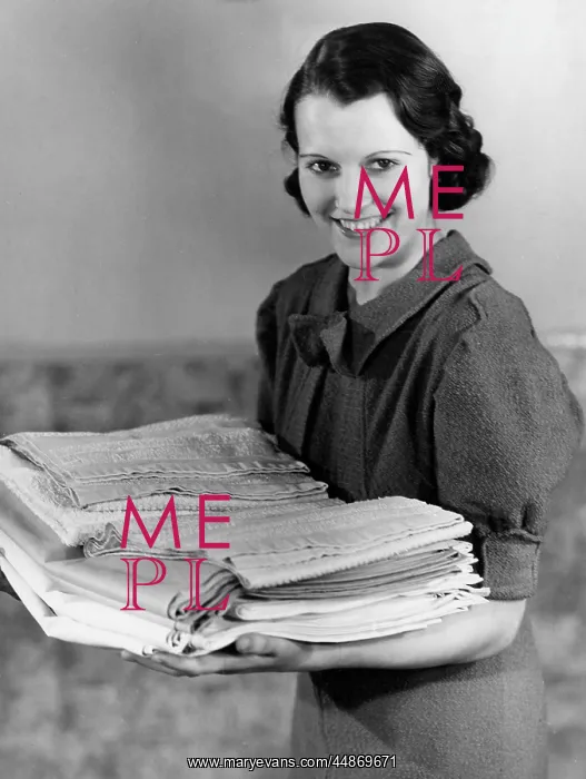 : WOMAN WITH IRONED TOWELS : WOMAN WITH IRONED TOWELS