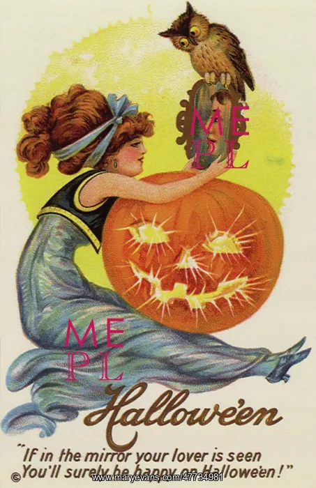 : Woman with Jack-o-Lantern looking into Mirror : Woman with Jack-o-Lantern looking into Mirror