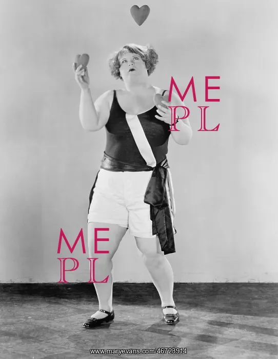 : Woman juggling with heart shaped objects : Woman juggling with heart shaped objects