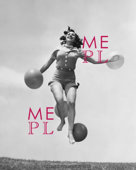 : Woman jumping outside with balloons : Woman jumping outside with balloons
