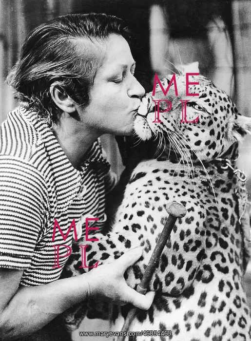 : Woman kissing a leopard : Woman kissing a leopard