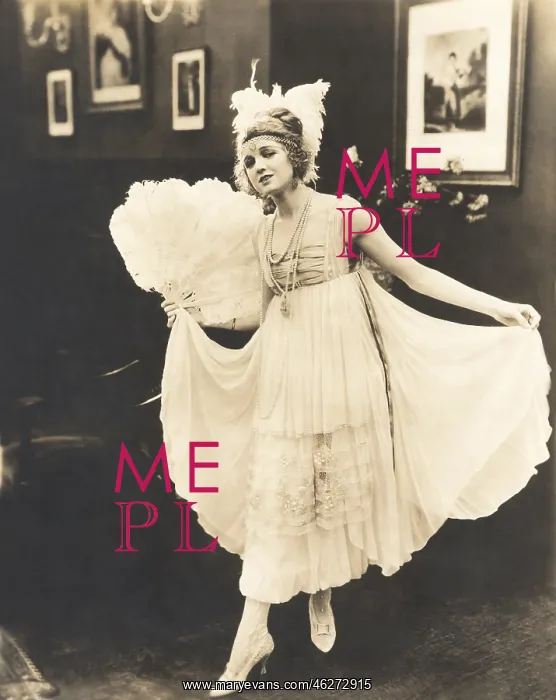 : Woman with large feather fan : Woman with large feather fan