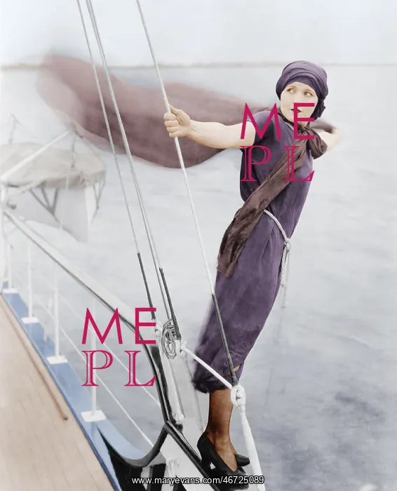 : Woman leaning off boat into the wind : Woman leaning off boat into the wind