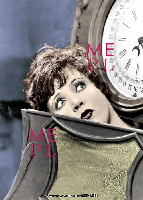  : Woman looking up at a clock or weighing machine