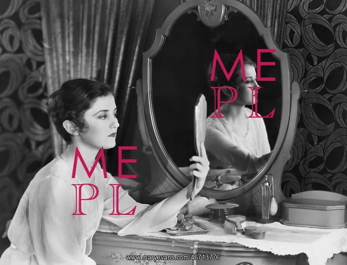: Woman looking in mirror : Woman looking in mirror