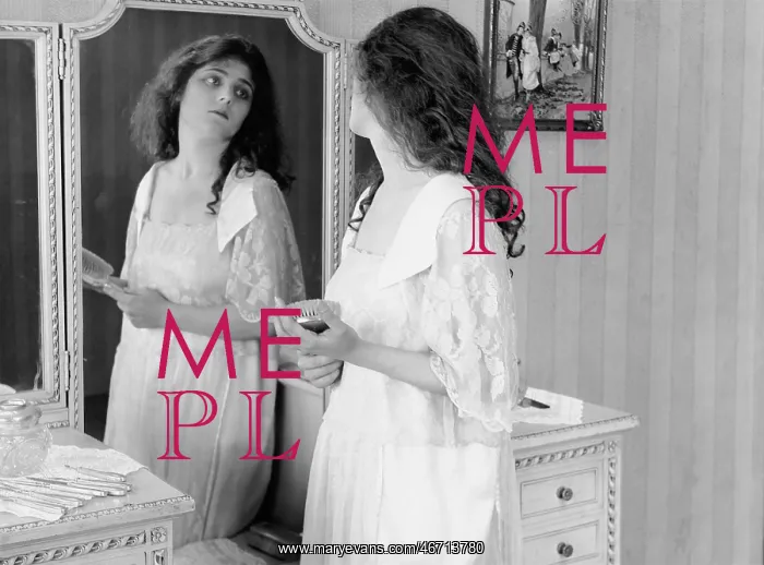 : Woman looking in mirror : Woman looking in mirror