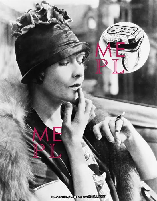 : Woman looking at a watch ring : Woman looking at a watch ring