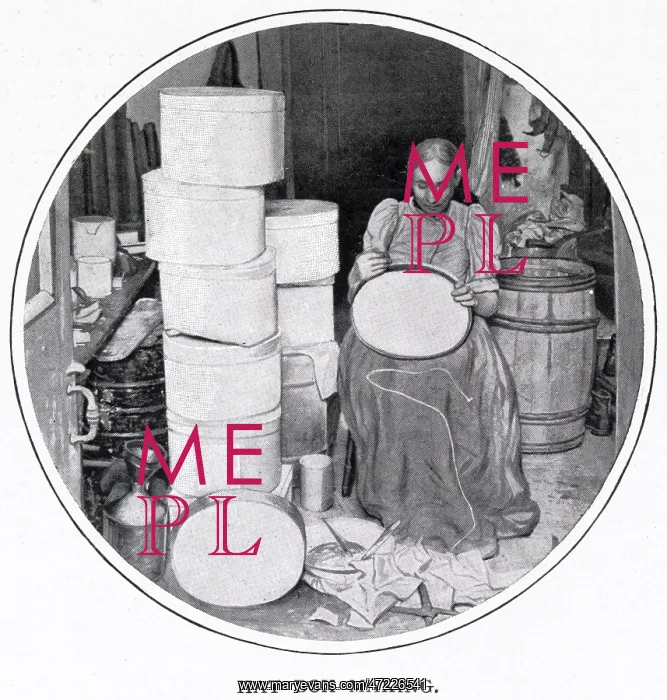 : Woman making hat boxes 1890s : Woman making hat boxes 1890s