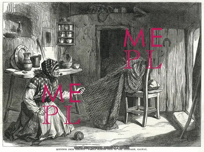 : Woman making nets in the Claddagh 1870 : Woman making nets in the Claddagh 1870