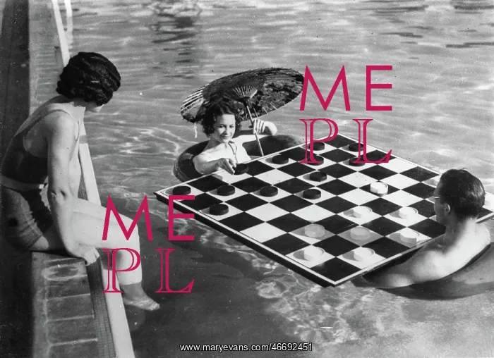 : A woman and a man playing checkers : A woman and a man playing checkers
