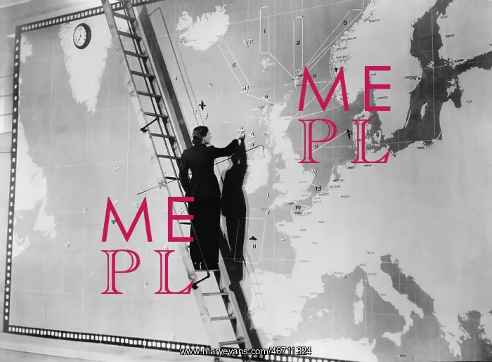 : Woman marking a global map : Woman marking a global map