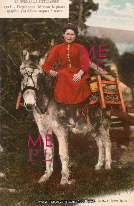 : Woman from Normandy riding a mule : Woman from Normandy riding a mule