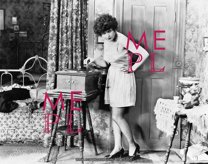 : Woman playing record player : Woman playing record player